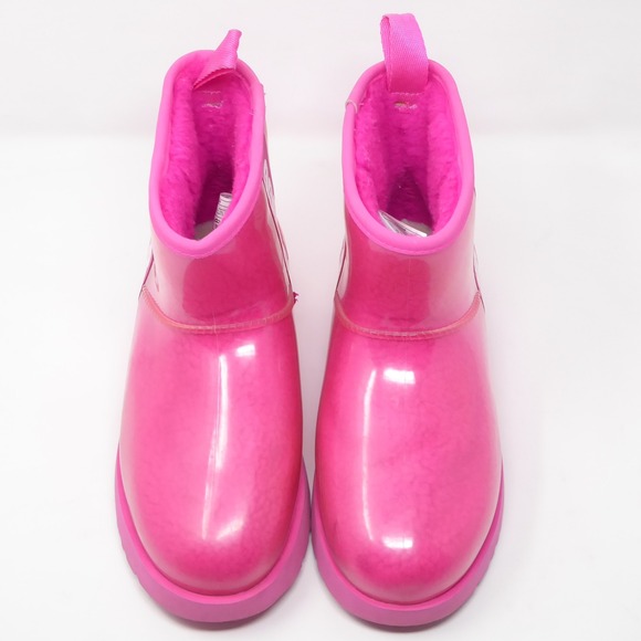 UGG Classic Clear Rubber Mini Boot Pink Womens Size 7 Rubber Sheepskin Lined - Picture 4 of 10